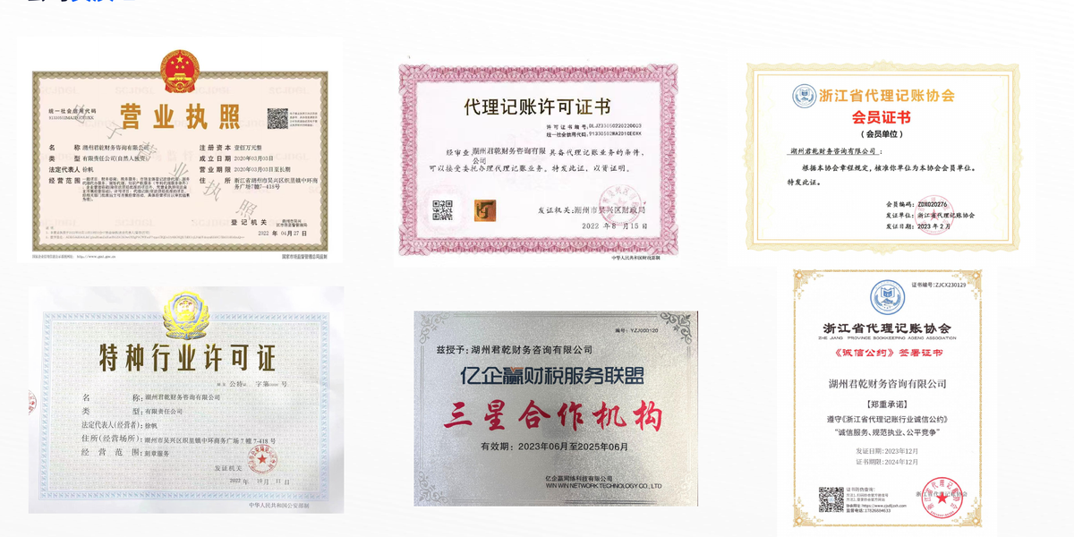 君乾财务公司资质证书墙